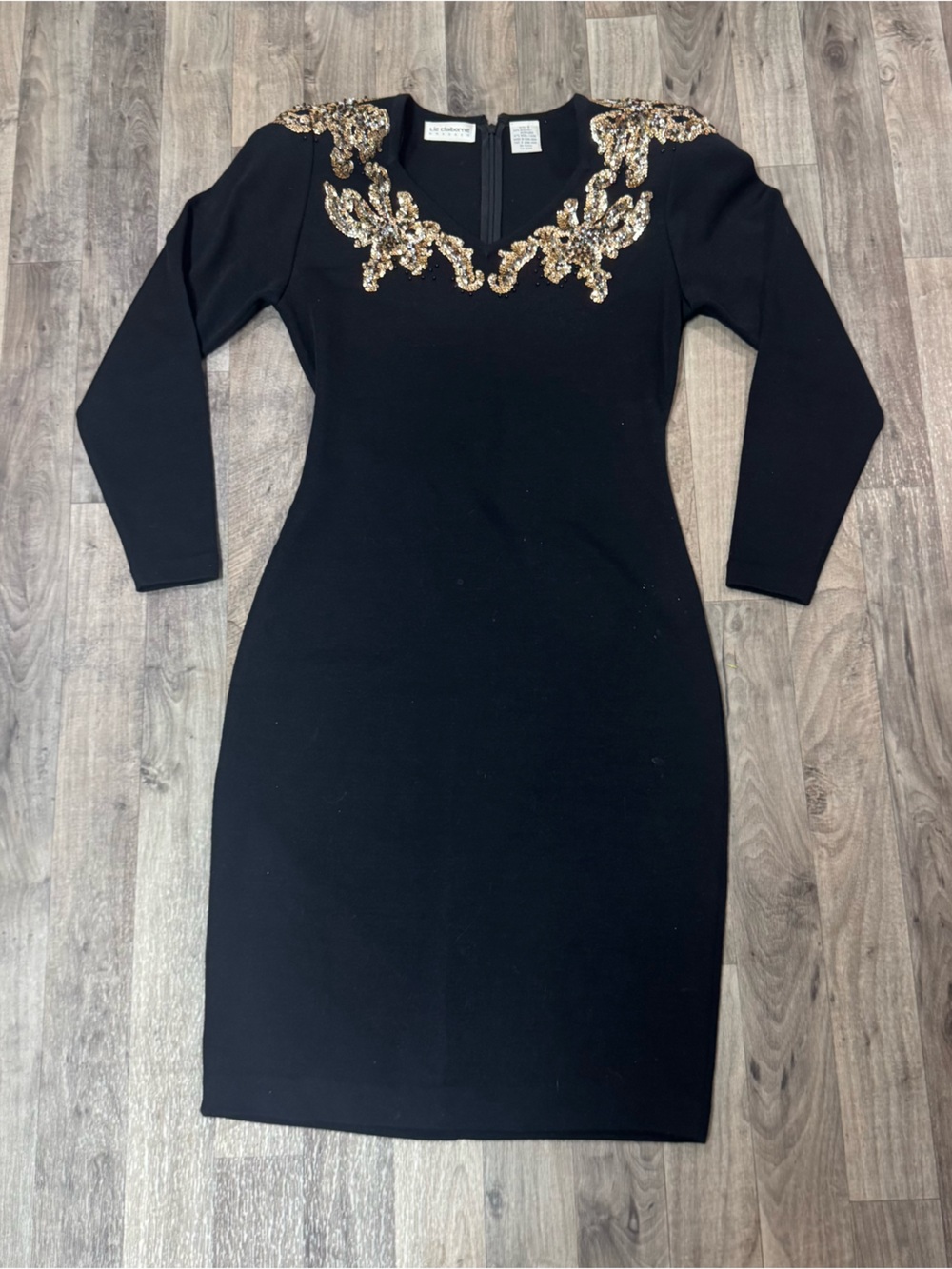 Liz Claiborne Black Wool Blend Sequin Sweater Dress Size 6